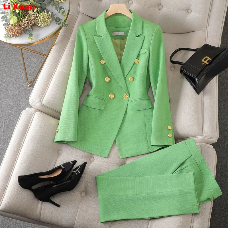 Quality Autumn Winter Formal Ladies Fashion Blazer Women Business Suits with Sets Work Wear Office Casual Pants Jacket Suit