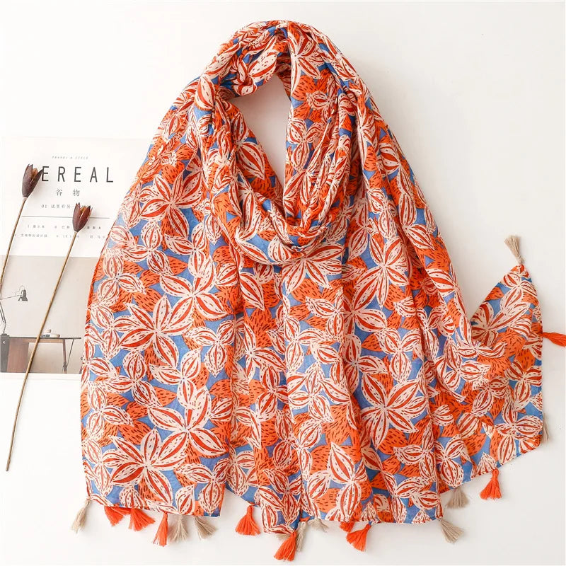 2023 Fashion Paisley Abstract Floral Tassel Viscose Shawl Scarf Lady Wrap Thin Pashmina Stole Muslim Hijab 180*90Cm 32