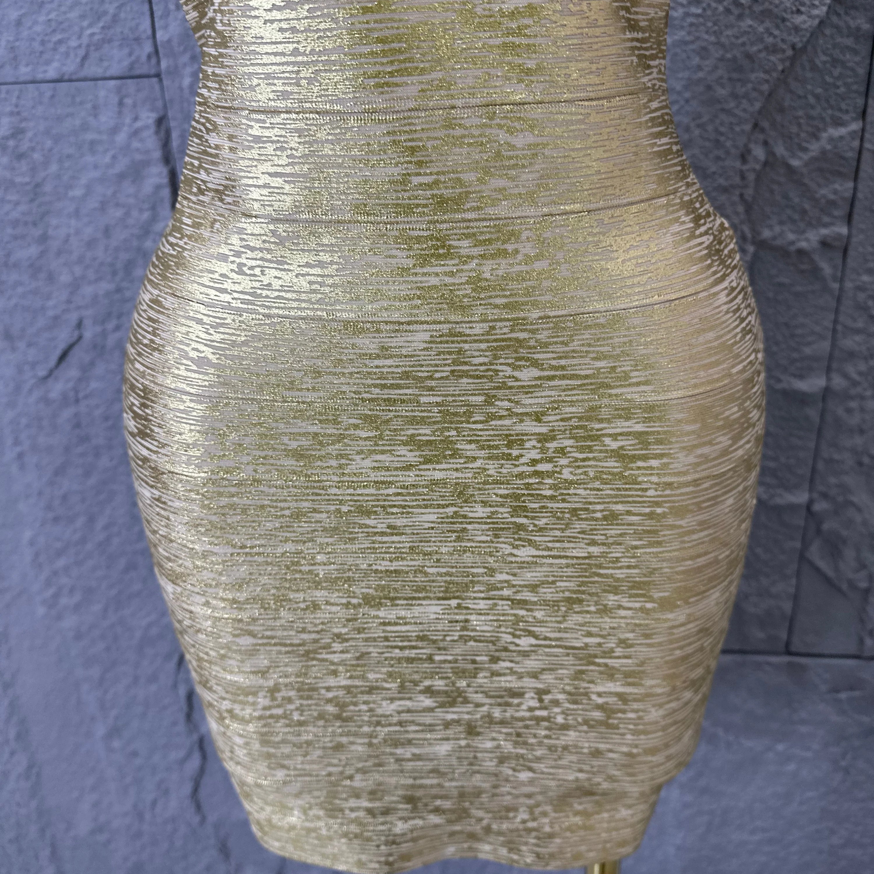 Women Sexy Elegant 2026 Silver Gold Metallic Bandage Mini Dress Women Sleeveless Bodycon Formal Event Cocktail Party Costume
