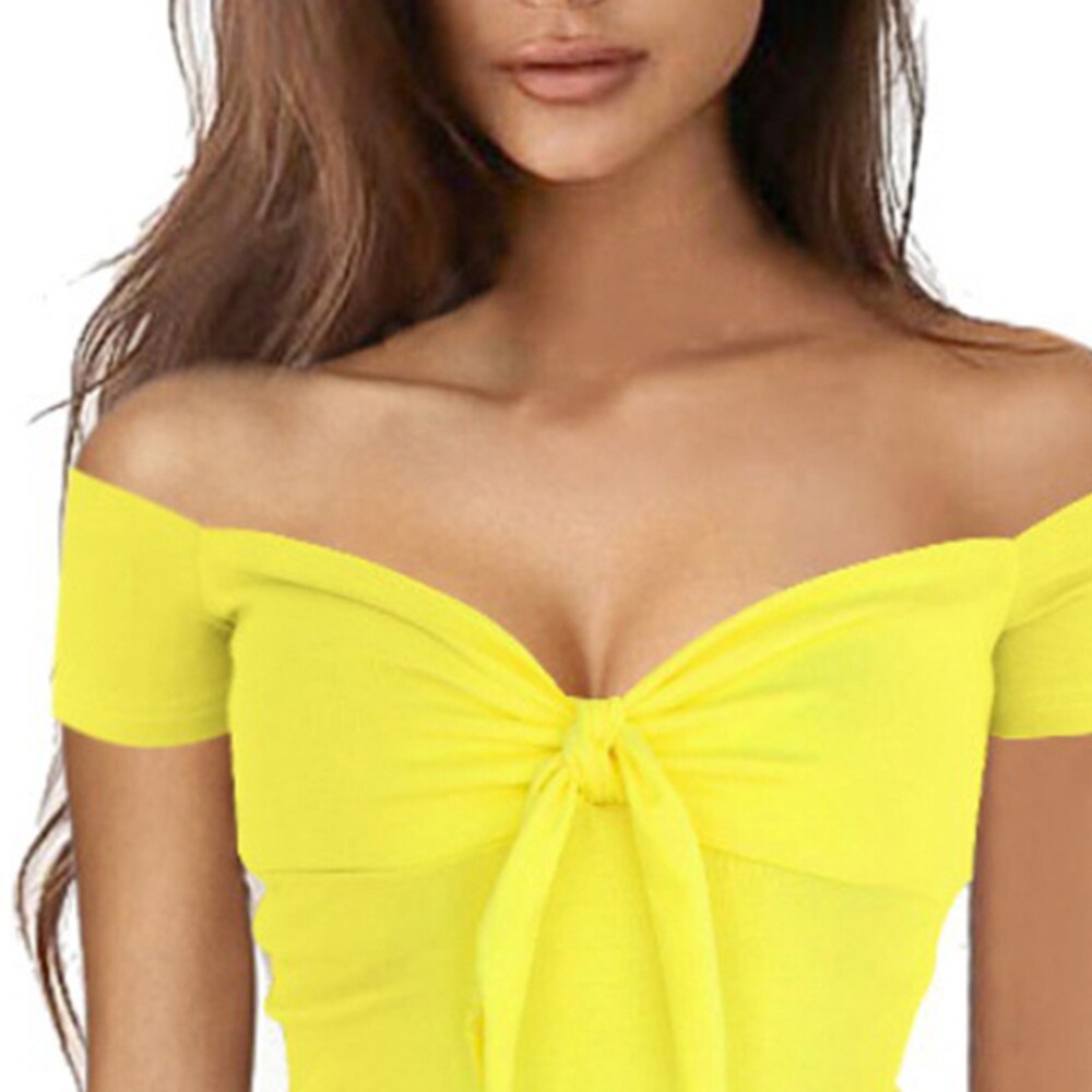 Women Sexy Off Shoulder Tops Shirt Ladies Slim Fit Slight Strech Cotton Blended Solid Bowknot Clubwear Holiday Party Blouse 2024