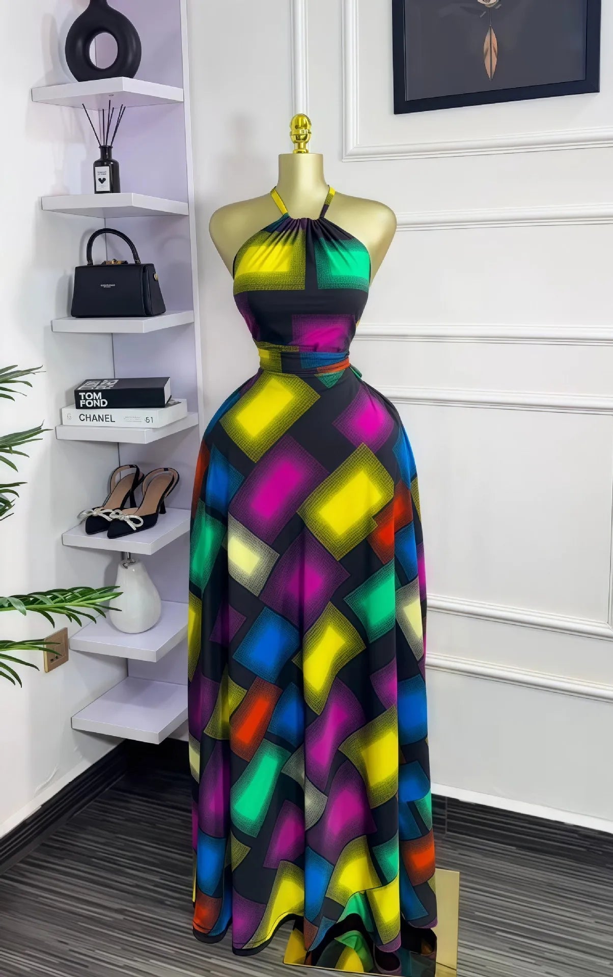 CM.YAYA Women Printed Halter Sleeveless Tank Maxi Long Dress 2025 Summer Beach Birthday Sexy Vacation Party Evening Dresses Mixed