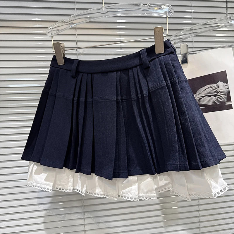Winter New Fashion Bowknot Contrast Color Hem Thickened Pleated Skirt Short For Women A-Line Skirts Female 11A07471