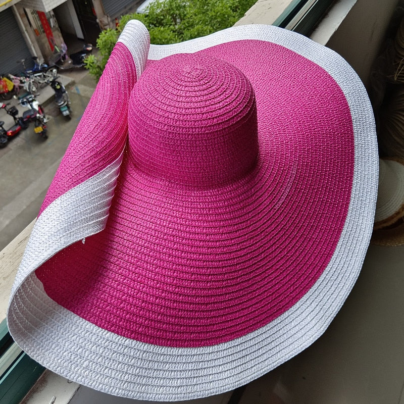 Rainbow striped big brim anti-ultraviolet sunshade sun hat beach sun hat with wire edge can be folded arbitrarily 08 M 56-58cm