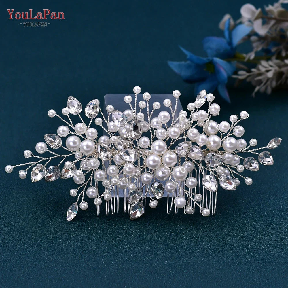 YouLaPan Pearl Hair Comb for Bride Wedding Headwear Hair Ornaments Accessories Woman Hair Clip Bride Tiara Headdresses HP42