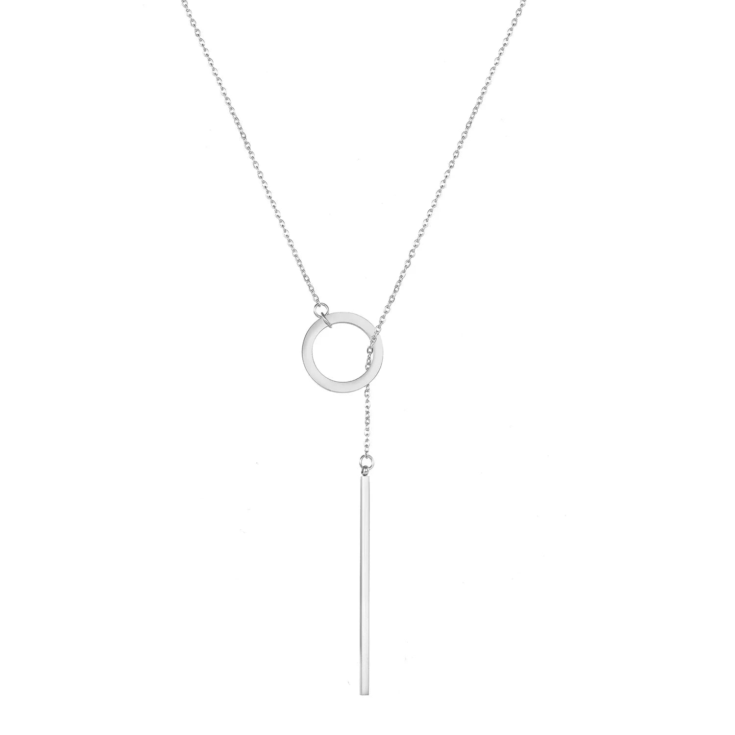 Visunion 10PCS Minimalist Round Stick Pendant Necklace for Women Pearl Clavicle Leaves Long Chain Fashion Jewelry Statement Girl YX15473 Silver Color