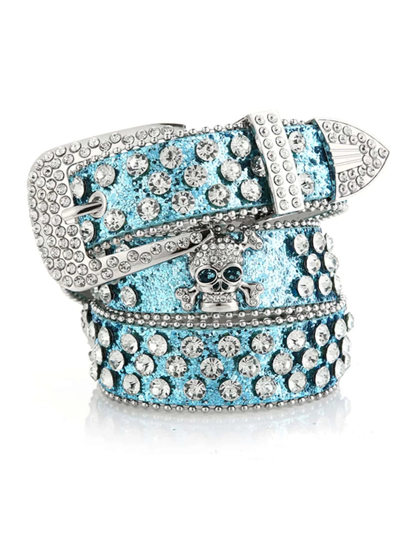 Rhinestone Decor Belt Baby Blue 100CM