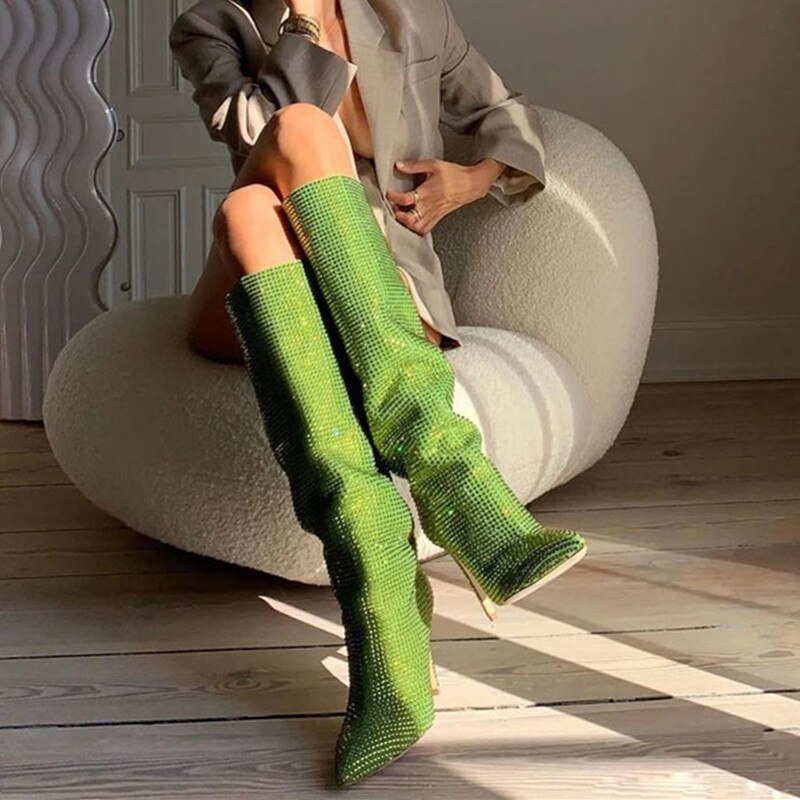 Women's New European and American Fashion Show Starry Sky High-heeled Rhinestone Pointed Nightclub Four Seasons Boots