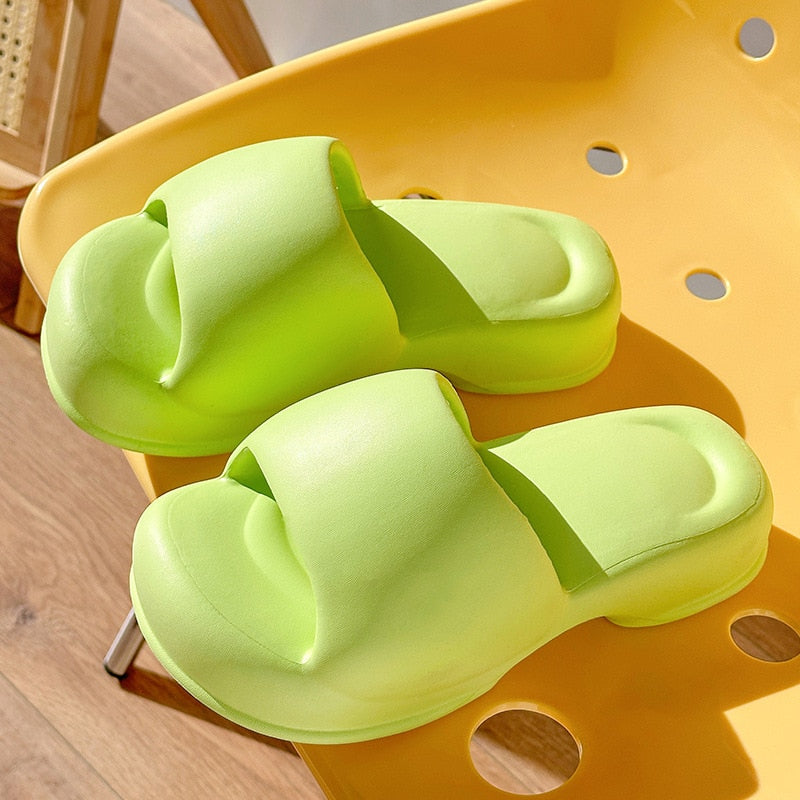 Women Indoor Street Bread Slippers Summer Platform Shoes For Female Thick Sole Solid Color Ladies Fashion Slides Girls Sandals green