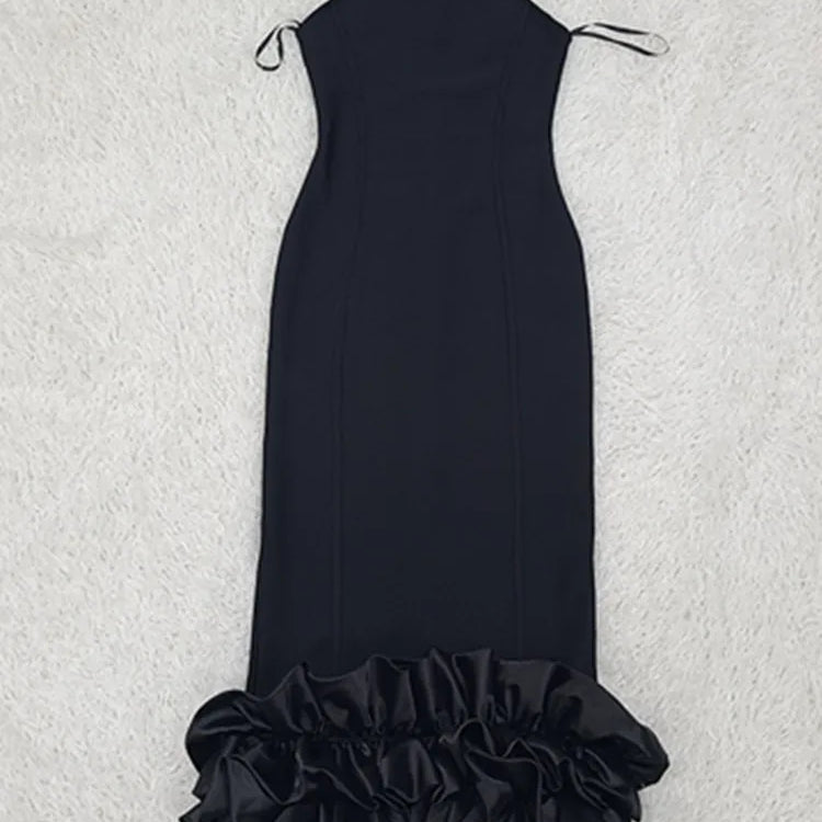 Women Summer Sexy Sleeveless Tank Black Mermaid Mid-Caf Bodycon Bandage Dress 2024 Elegant Party Stage Performance Dress