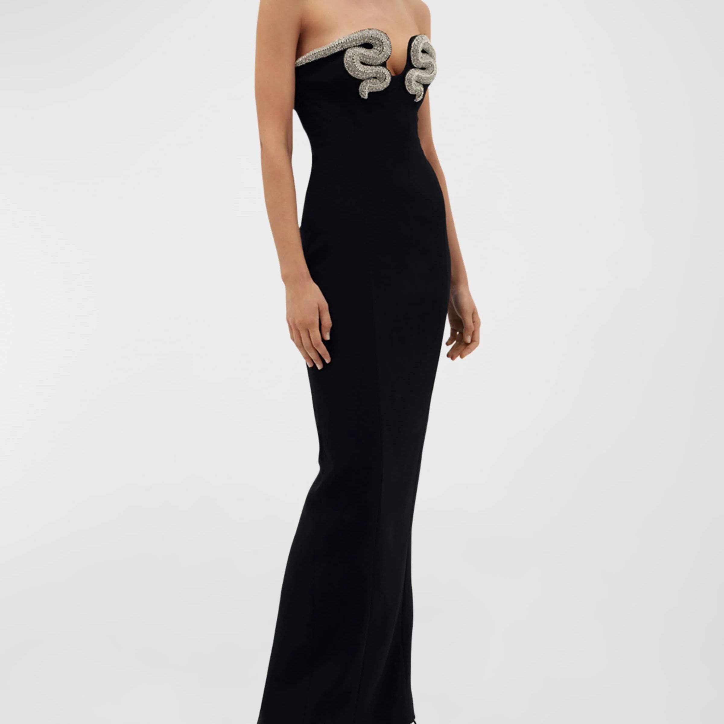 Shining Diamonds V-Neck Strapless Black Long Bandage Dress Elegant Woman Evening Party Dress Cocktail Party Outfit