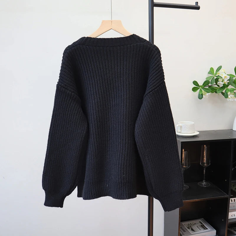 Autumn Winter New Design Patchwork Denim Pocket Knitted Cardigan For Women Loose Sweater Jacket Female Trendy 11A07745