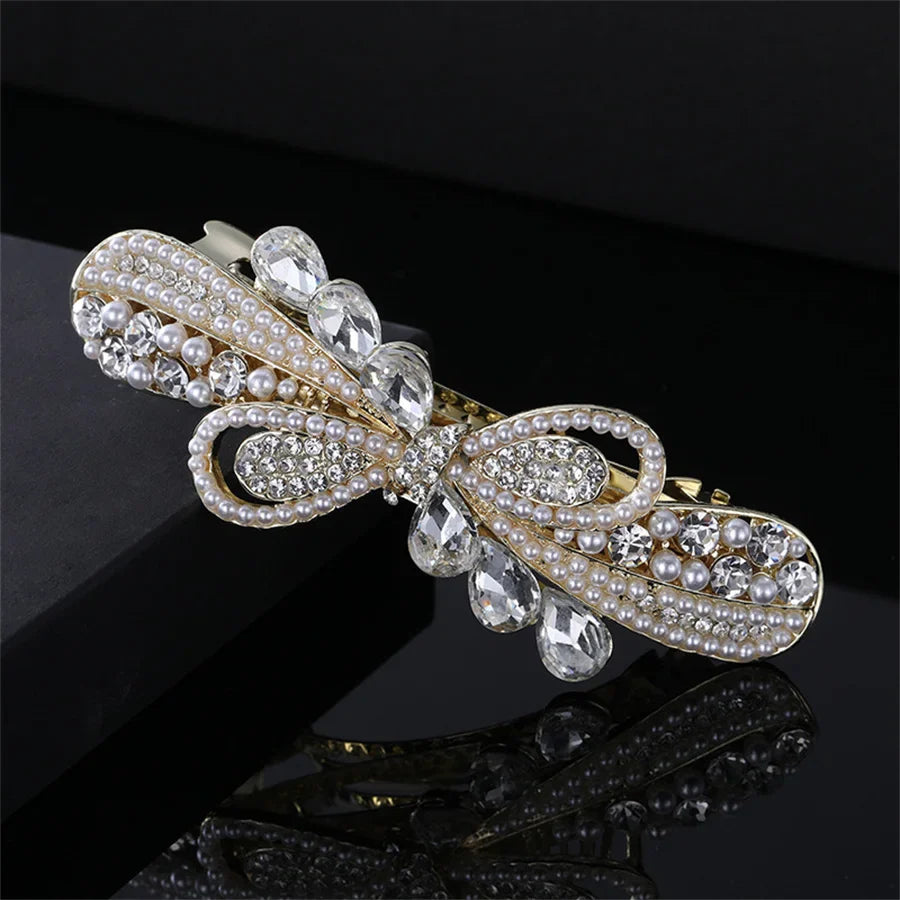 Fashion pearl Crystal Hair Clips Vintage Spring Hairpins Leaf Flowers Barrettes Elegant Women Headwear Luxury Hair Accessories 2