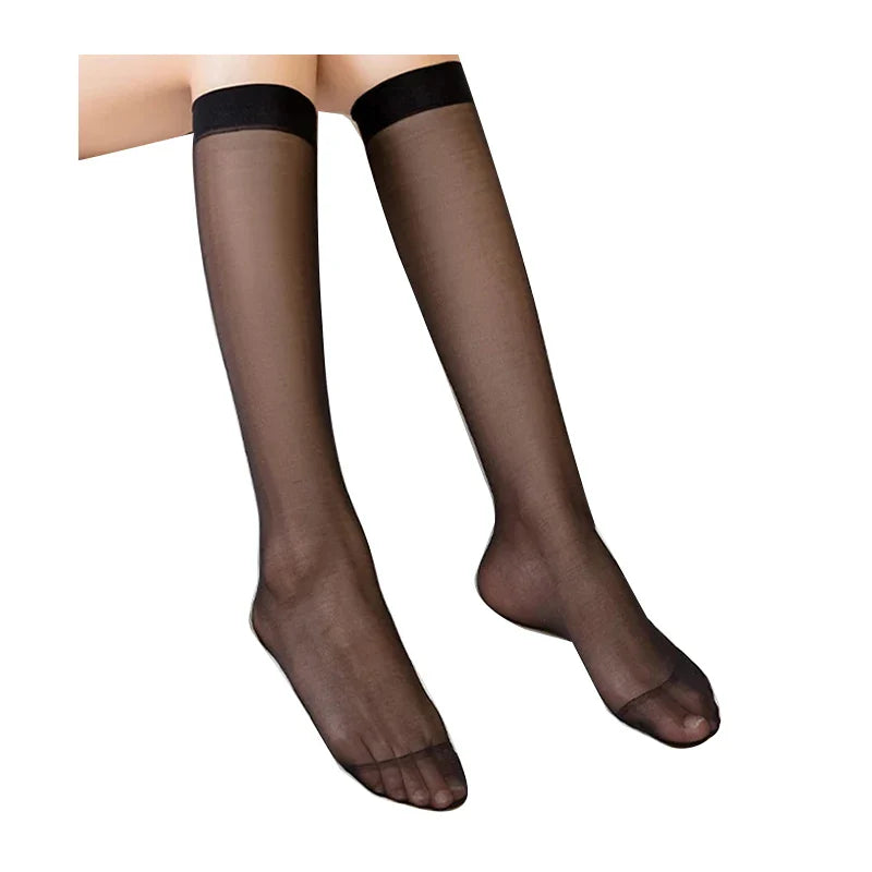 5pair Fashion Women's Nylon Socks Ultrathin Sexy Stockings Solid Transparent Over Knee Socks Crystal Silk Sock Black 5Pair One Size