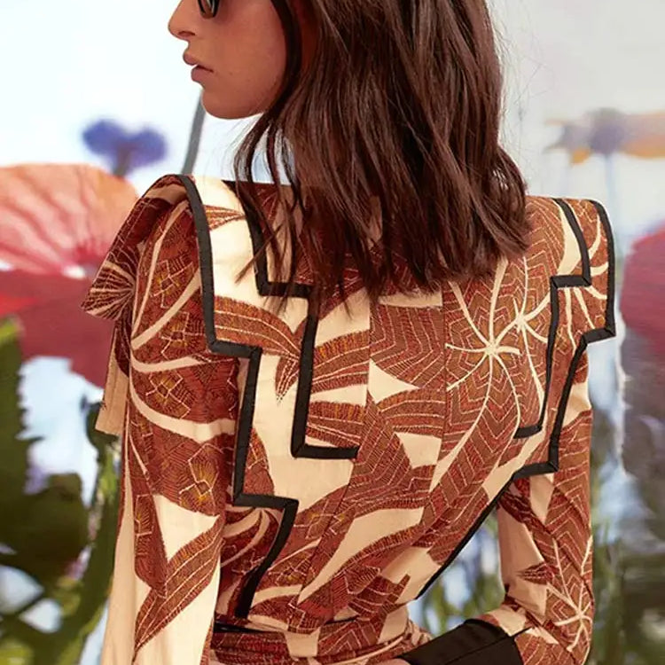 Vintage Square Neck Printed Maxi Dresses Women Casual Slim Fit Long Sleeve Patchwork Vestidos Spring Party Holiday Dress