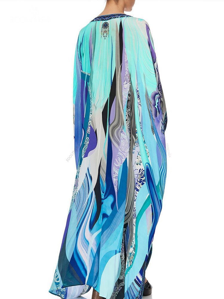 Quick-drying Bohemian Summer Beach Dress Swim Wear Cover Up Tunic Sexy Robe Kaftan