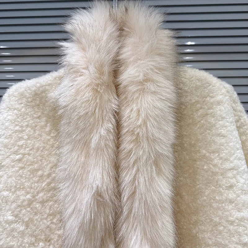 Winter New Lazy Style Furry Edge Fleece Loose Batwing Shawl Short Coat For Women High Quality Jacket Female 11A07763