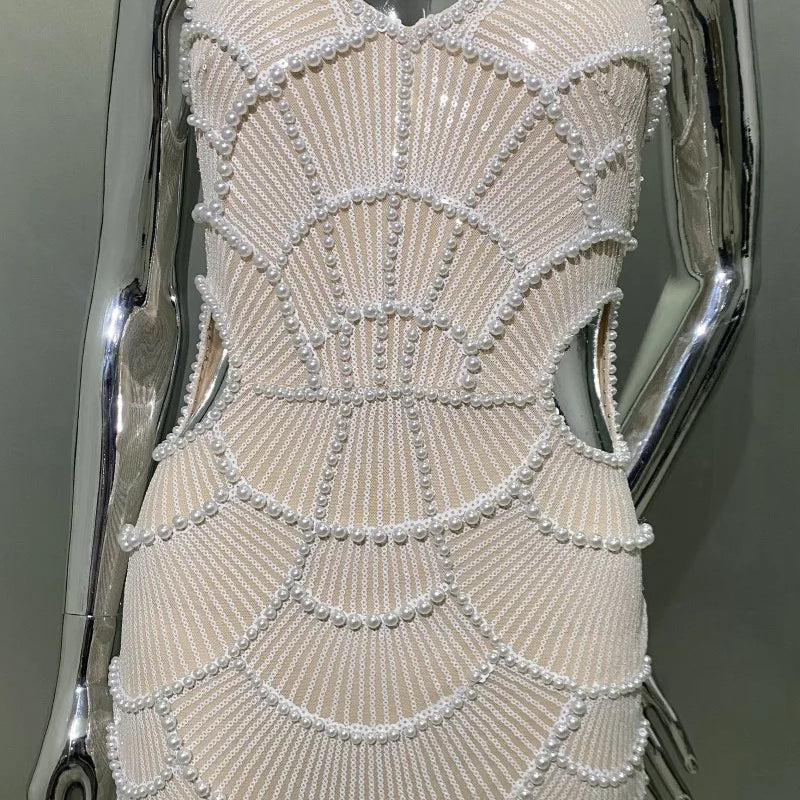 STOCK Shining Sequins Beading Hollow Out Spaghetti Strap Long Dress Woman Birthday Party Dress Sweet Dateing Outfit