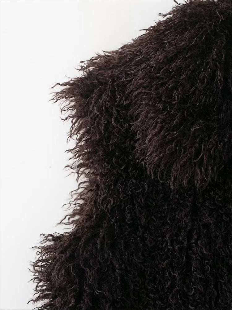 TFMLN New Fur Vest For Women Solid Color Sleeveless Waistcoat Jacket Long Faux Fur Winter Thick Fur Fashion Lady Vest Coat