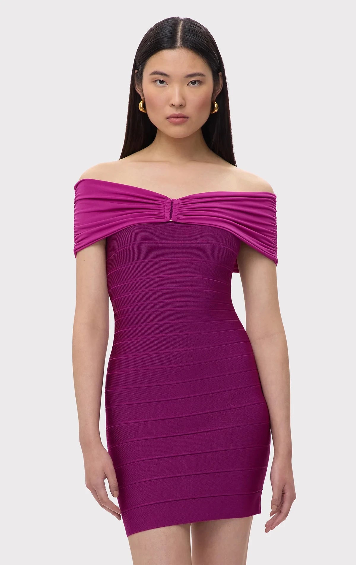 Black Purple Women Sexy Slash Neck Off the Shoulder Bodycon Mini Bandage Dress Evening Party Celebrate Birthday Outfit Fuchsia