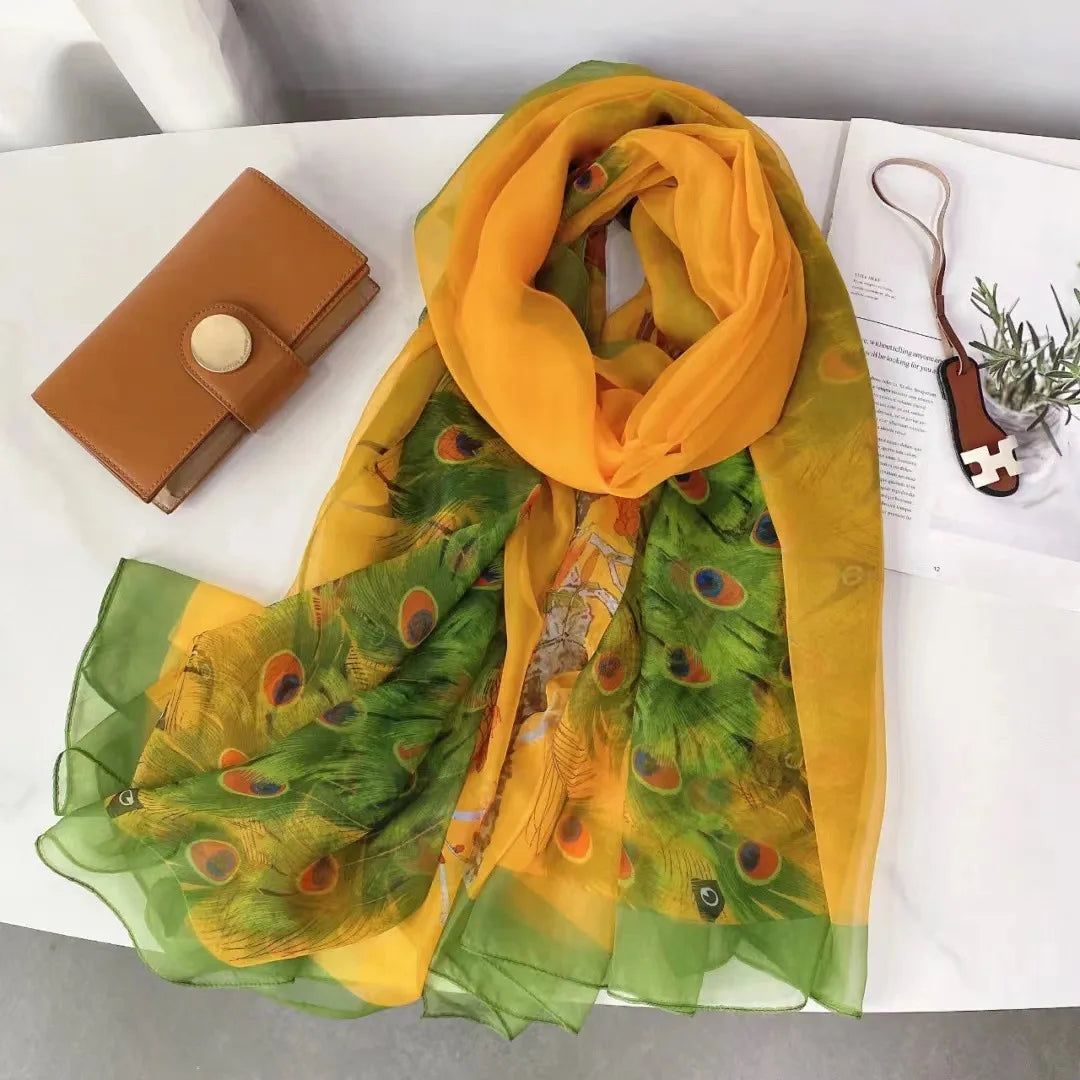Silk Scarf Fashion Design Neck Foulard Female Luxury Hijab Women Warm Beach Scarves Echarpe Shawl Large Wrap Echarpe Bandana