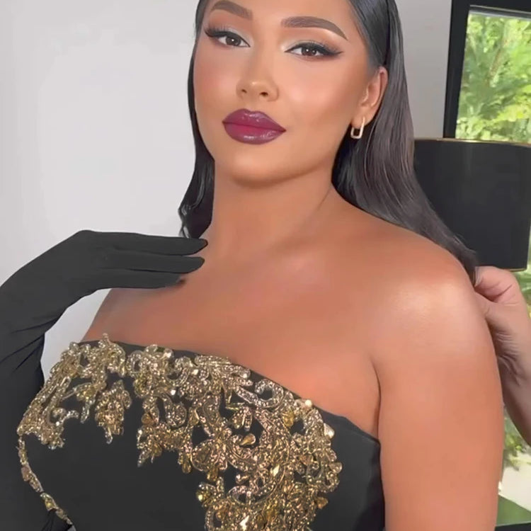 Glamorous Black Strapless Mermaid Dress with Crystal Embellishments for Gala Events Evening Gown