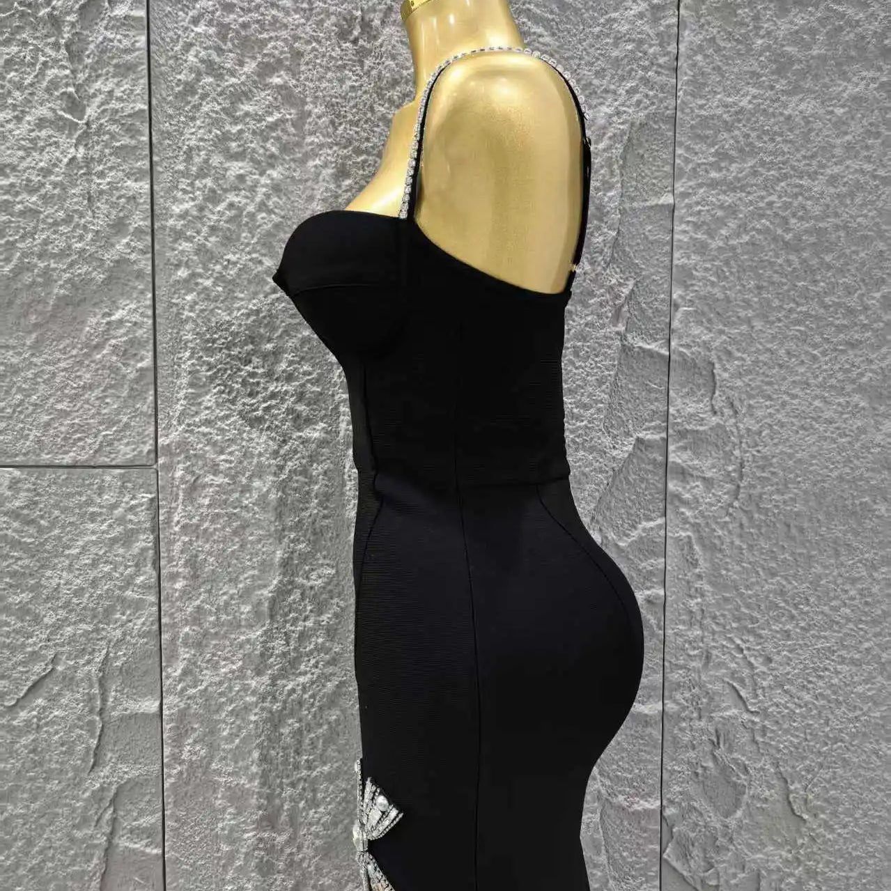 Hot Sale Women Sleeveless Sexy Strap Shinning Diamond Bodycon Mini Bandage Dress Nightclub Party Celebrate Bar Singer Outfit