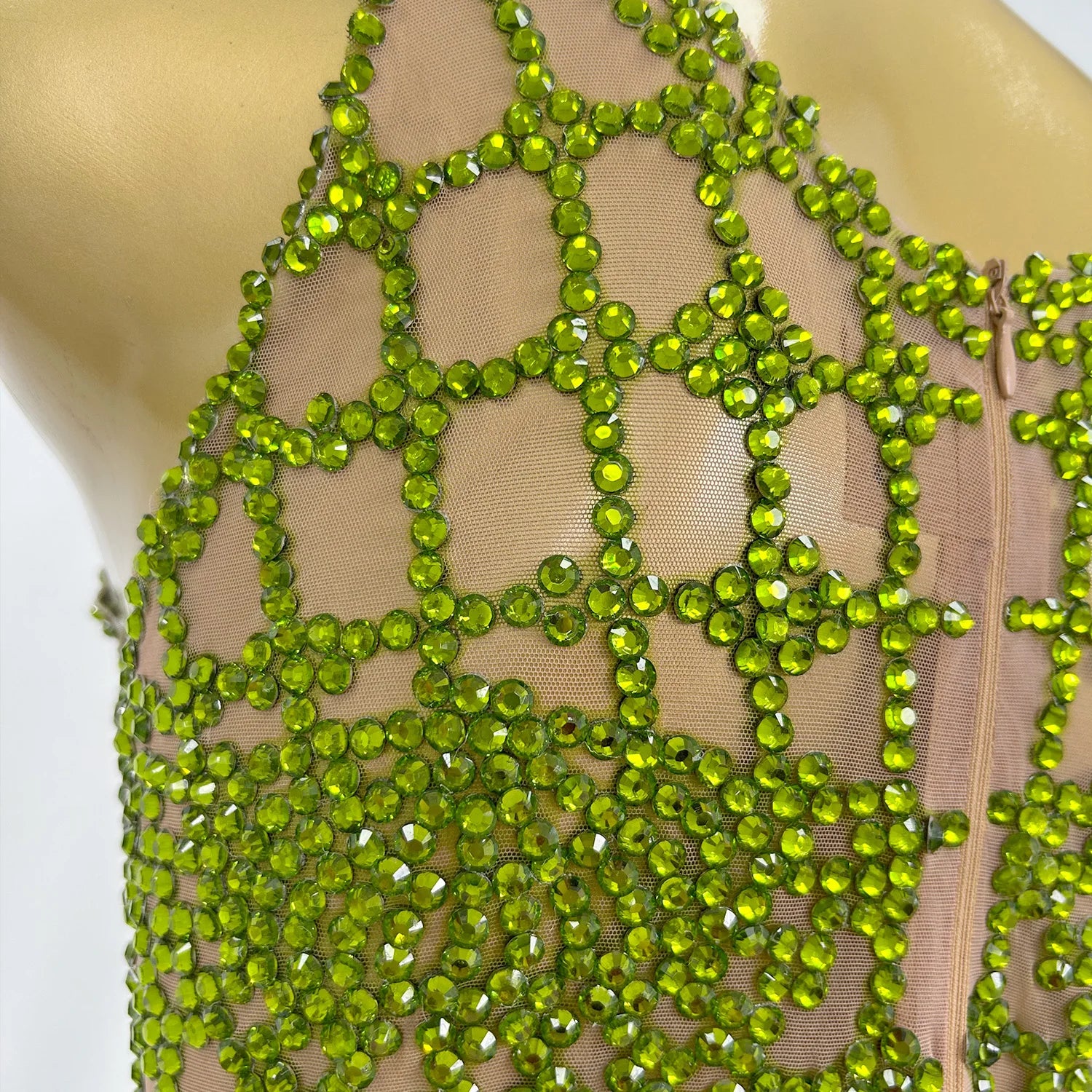 Shiny Green Diamond Short Dress Women Prom Club Sexy Party Celebrate Birthday Mini Dress Fashion Photo Shoot Wear Qipan