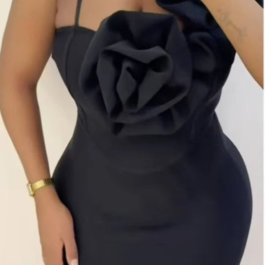 Black Red Color Women Sexy Strap Florals Bodycon Midi Bandage Dress Celebrate Nightclub Party Birthday Photo Shoot Outfit black