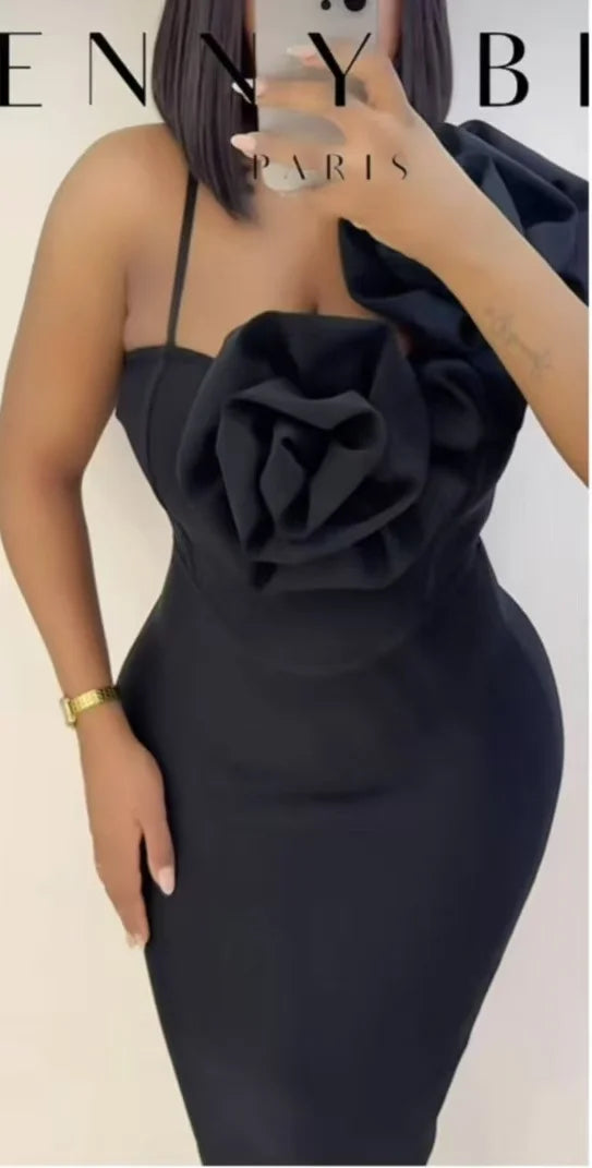 Black Red Color Women Sexy Strap Florals Bodycon Midi Bandage Dress Celebrate Nightclub Party Birthday Photo Shoot Outfit black