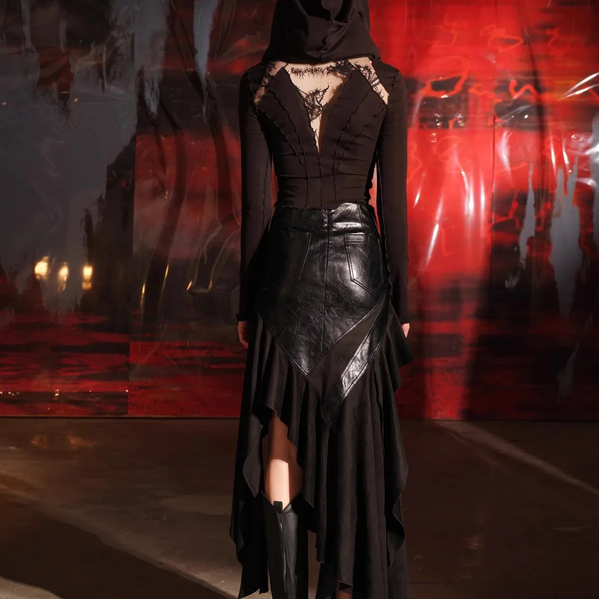 Lautaro Spring Autumn Soft Brown Patchwork Pu Leather Midi Asymmetrical Skirt Women High Waist Long Luxury Designer Clothes 2025