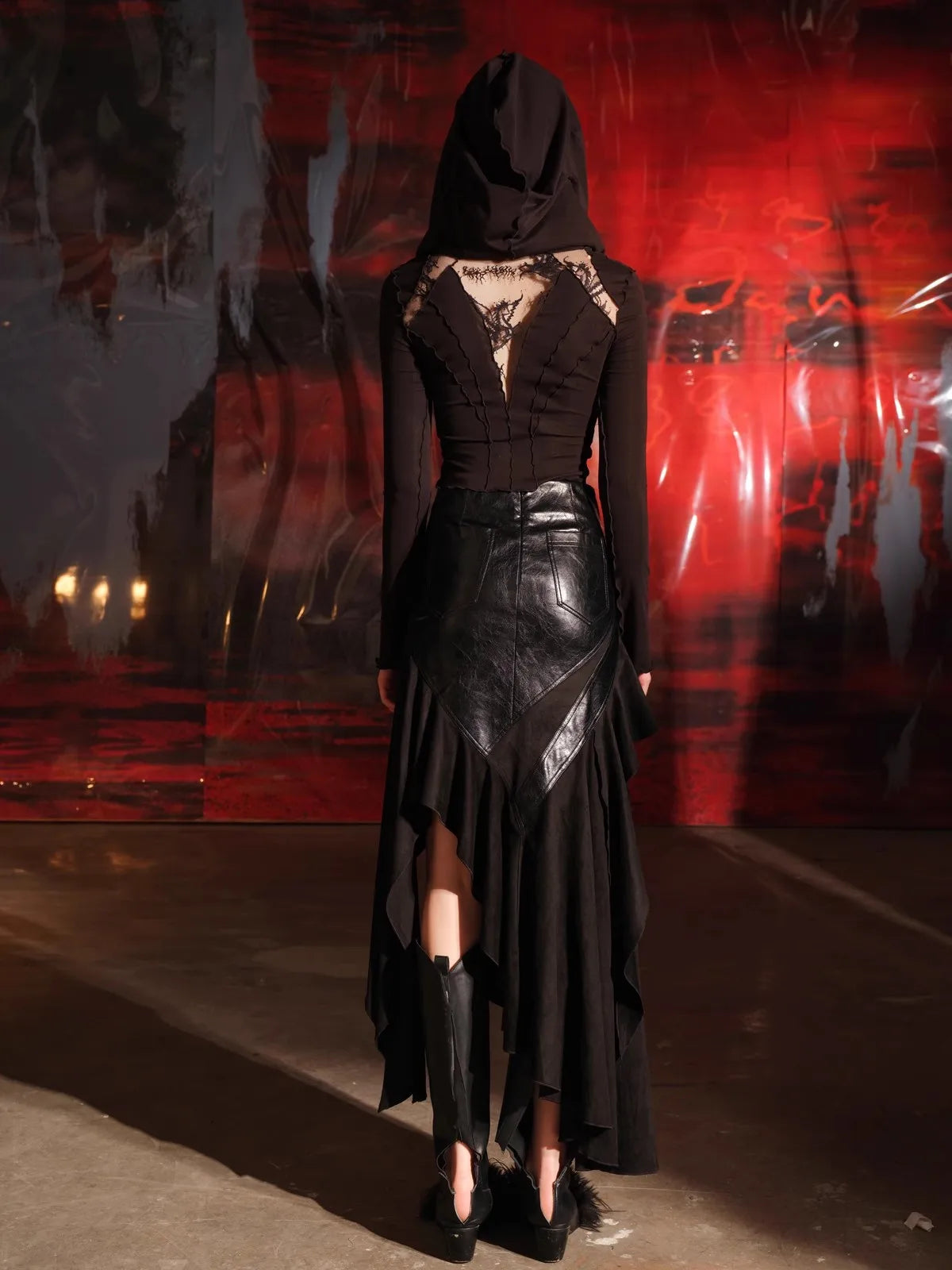 Lautaro Spring Autumn Soft Brown Patchwork Pu Leather Midi Asymmetrical Skirt Women High Waist Long Luxury Designer Clothes 2025