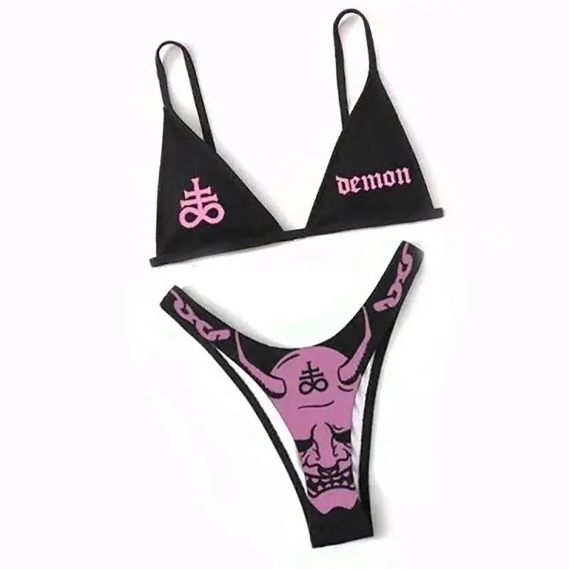 Sexy Goth Bikini 2023 Women Letters Skull Print Swimsuit Split Bathing Suit High Waist Gothic Bikinis Sets Beach Outfits 19