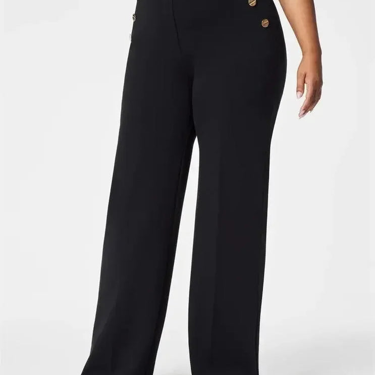 Tummy Control Button Wide Leg Pant for Women Dropshipping Womens Office Wide Leg Pants Loose Casual Trousers Straight Pants 2024 Black Tall