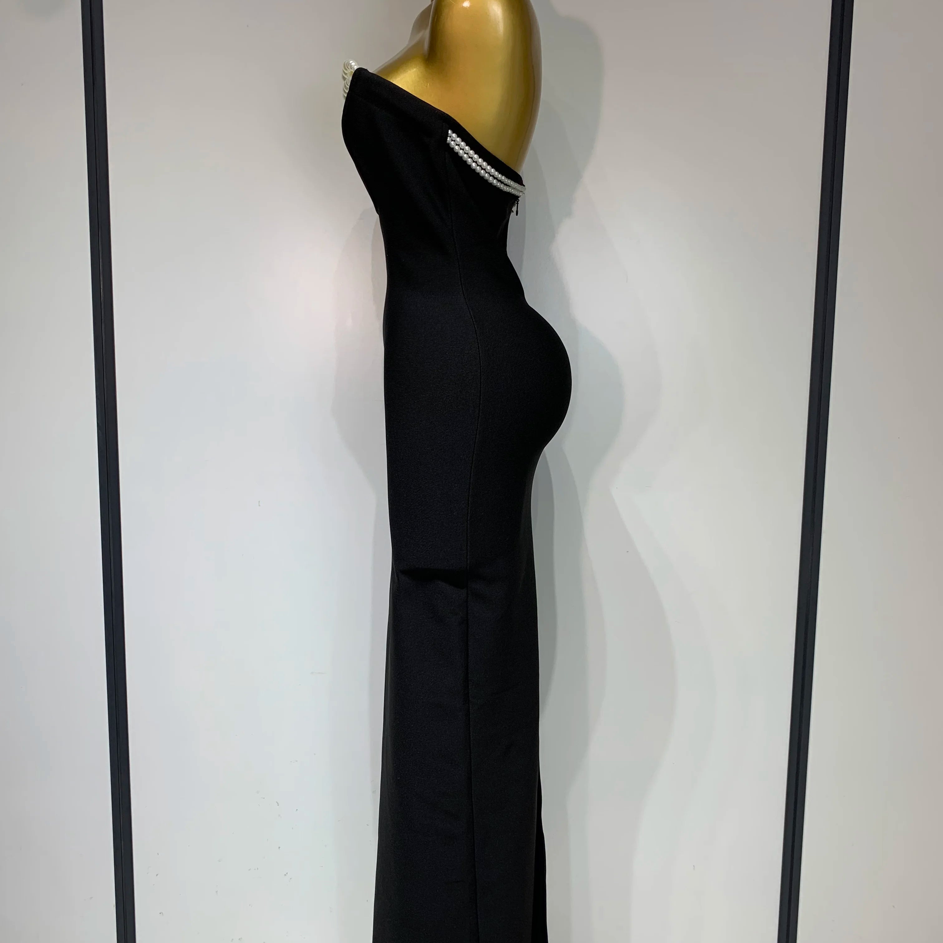 Women Sexy Backless Strapless Black Beading Long Bandage Bodycon Dress 2025 Celebrity Elegant Evening Luxury Birthday Dresses