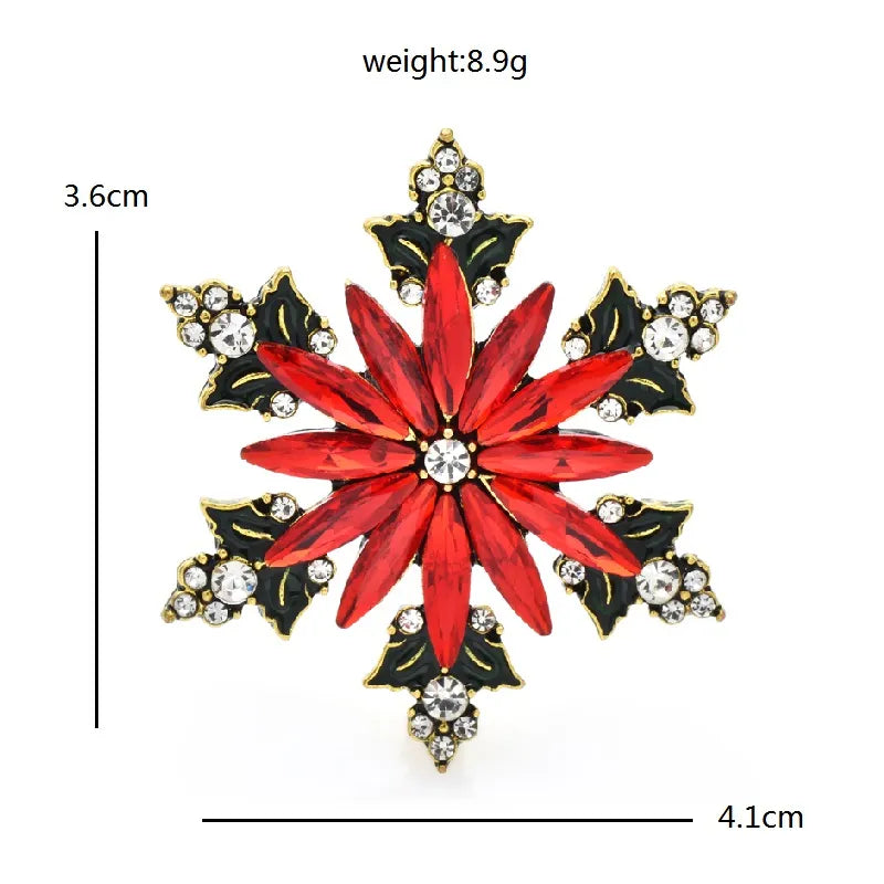 Wuli&baby Red Snowflake Brooches For Women Unisex Rhinestone Beauty Christmas New Year Flower Party Brooch Pin Gifts