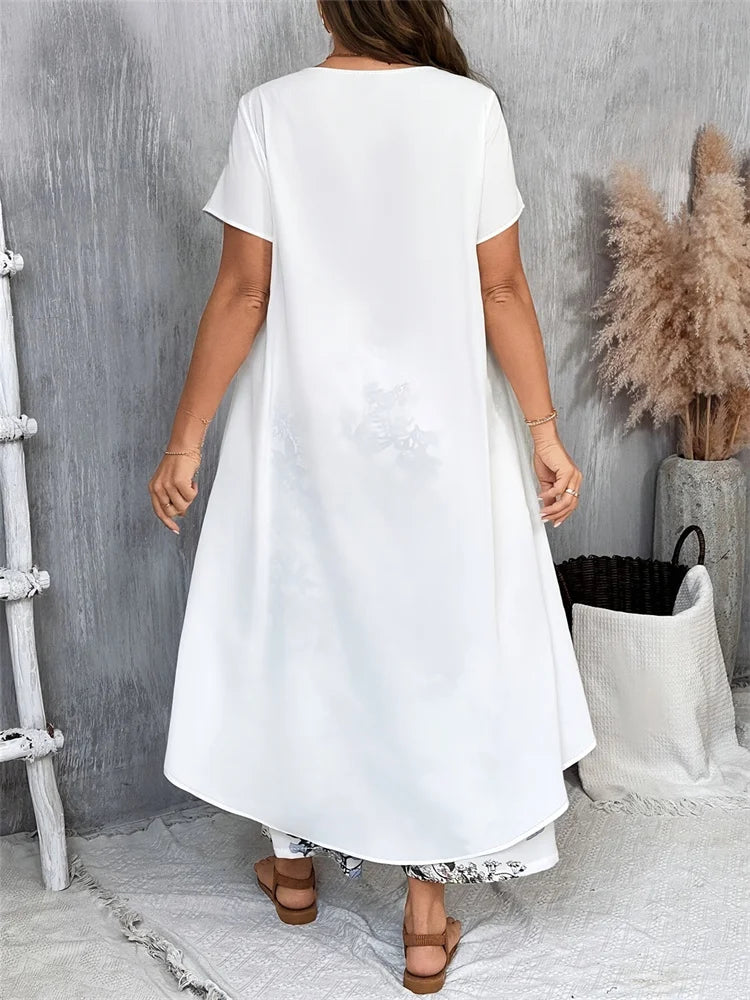 Wmstar Plus Size Two Piece Sets Women Wholesale Long Top and Print Wide Leg Summer Matching Suit Fashion Street Wear 2025