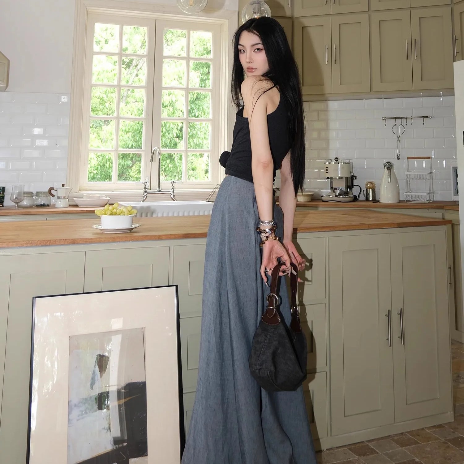 Lautaro Spring Summer Flowy Soft Thin Floor Length A Line Skirt Women High Waist Elegant Chic Extra Long Luxury Designer Clothes