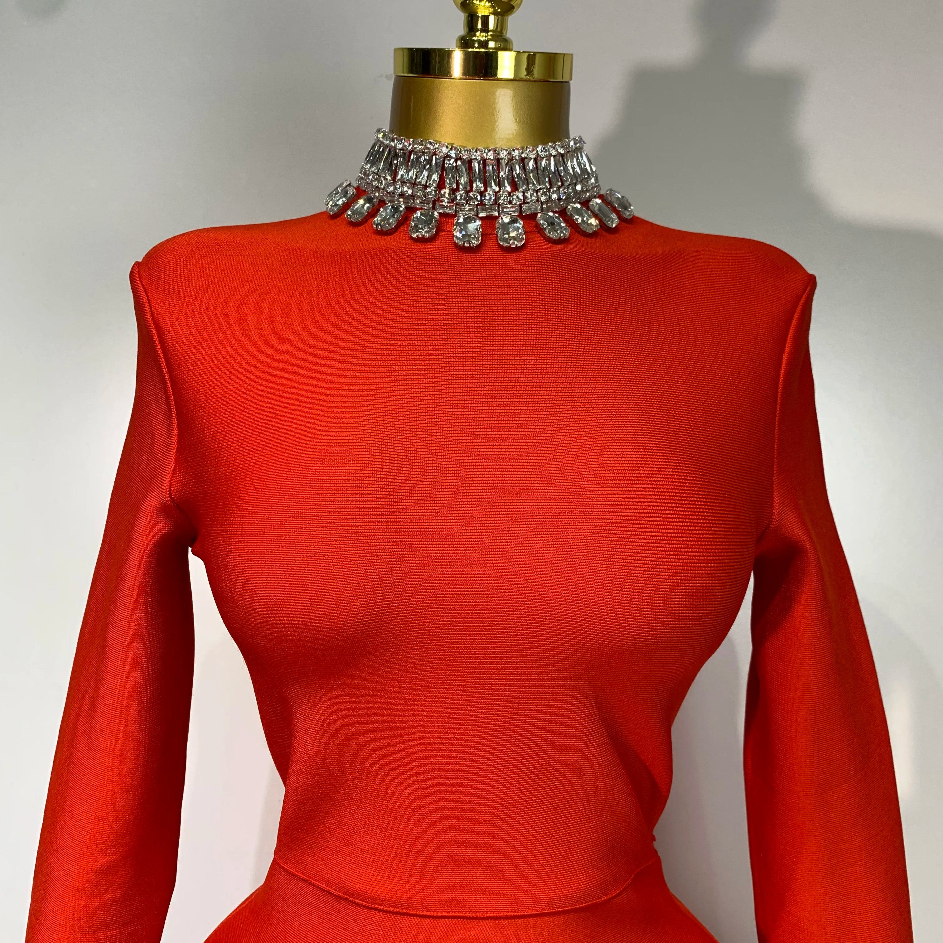 Sparkly Diamonds Neck Flare Sleeve Red Long Bandage Dress 2025 Elegant Woman Evening Party Dress Cocktail Party Club Outfit