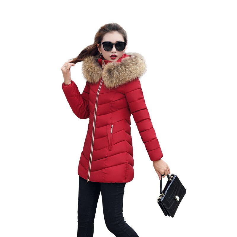 Women's Down Jacket 2024 Winter Woman Korean Style Long Zipper Slim Coats Big Fur Collar Hooded Padded Parka Jacket Female 2020