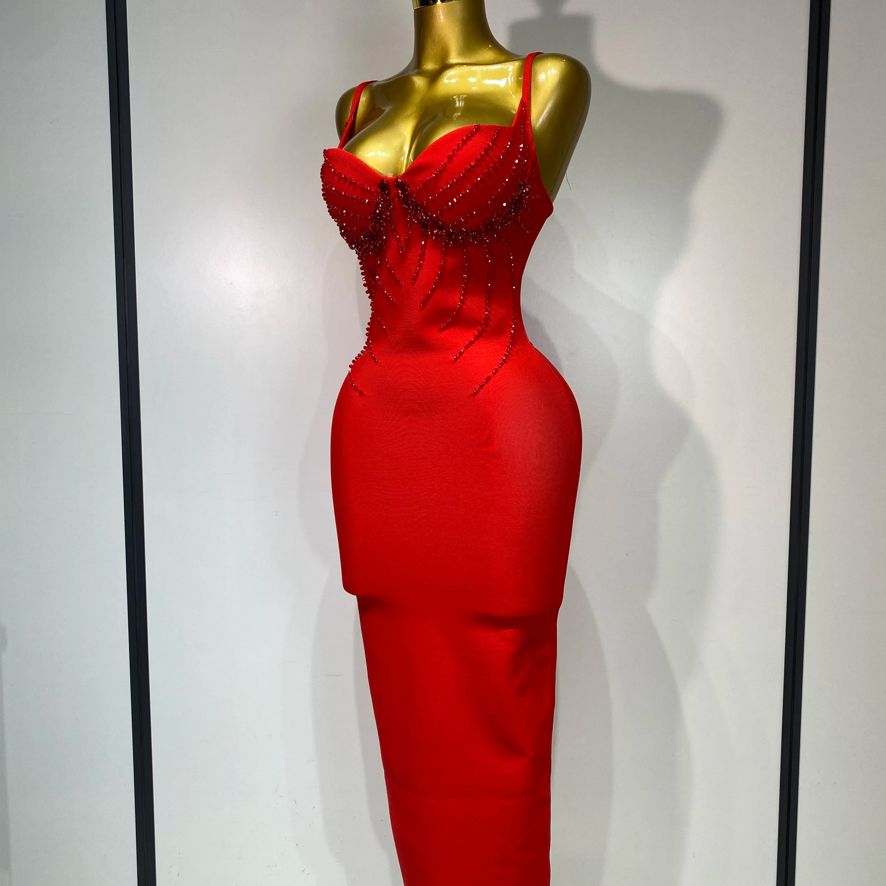 Women Sexy Backless Beading V Neck Bodycon Bandage Dress Club Party Celebrity Elegant Luxury Birthday Dresses Wedding Guest Gown