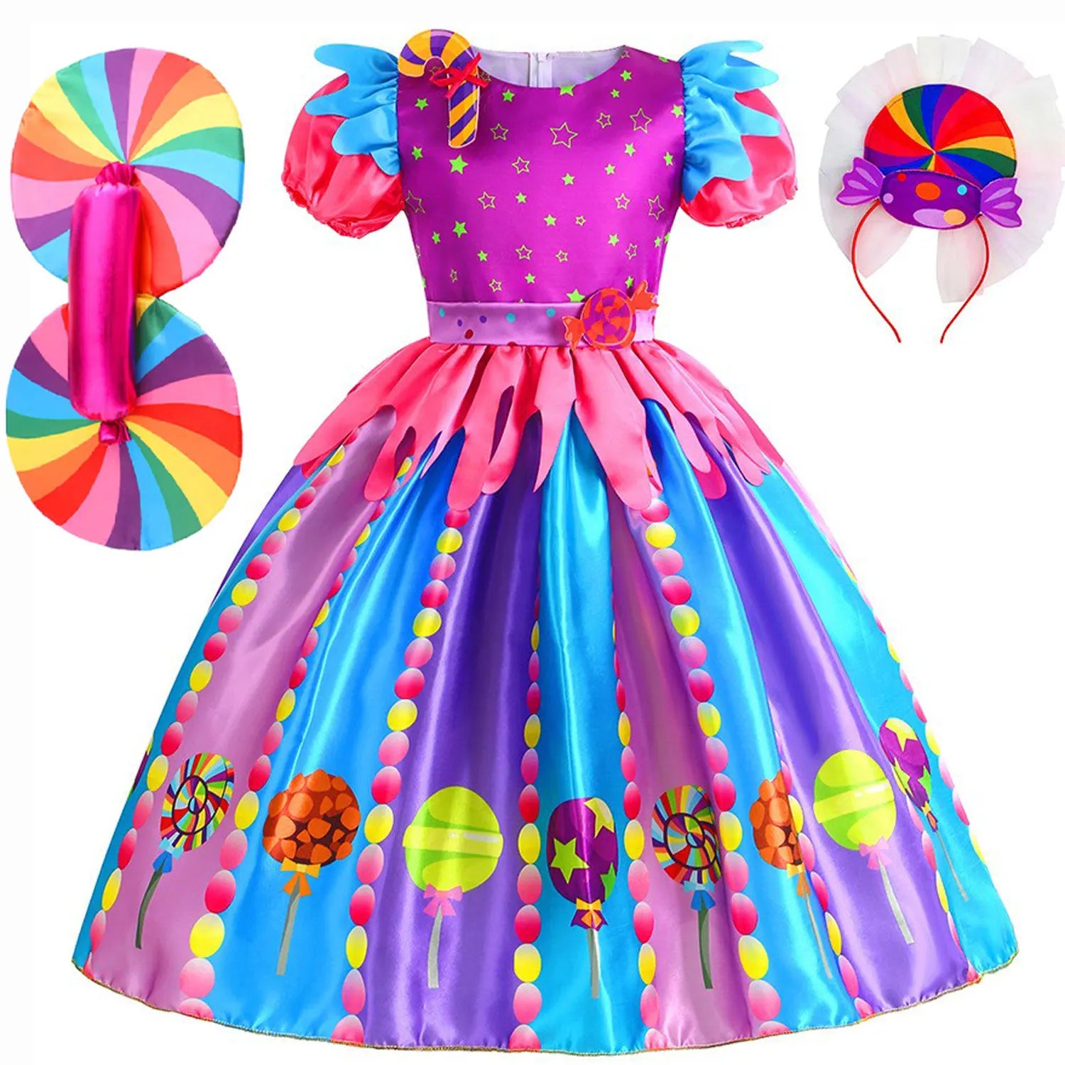 Sweet Lollipop Candy Girl Dress Carnival Party Little Kids Birthday Costume Fancy Rainbow Tutu Children Wedding Clothes tg1127