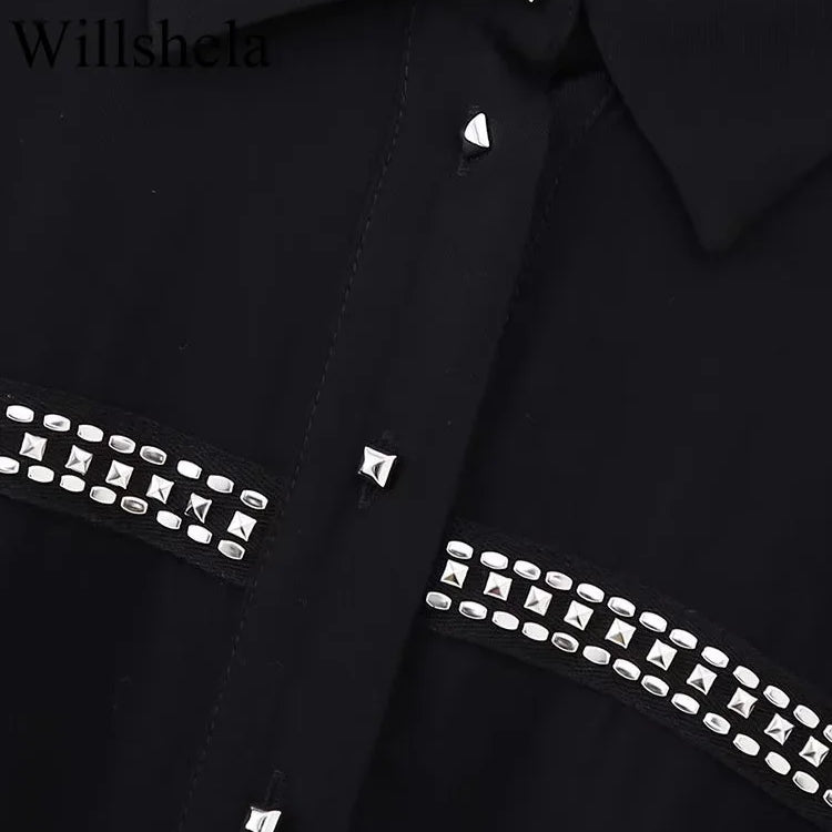 Women Fashion With Belt Black Single Breasted Midi Dress Vintage Lapel Neck Long Sleeves Female Chic Lady Dresses