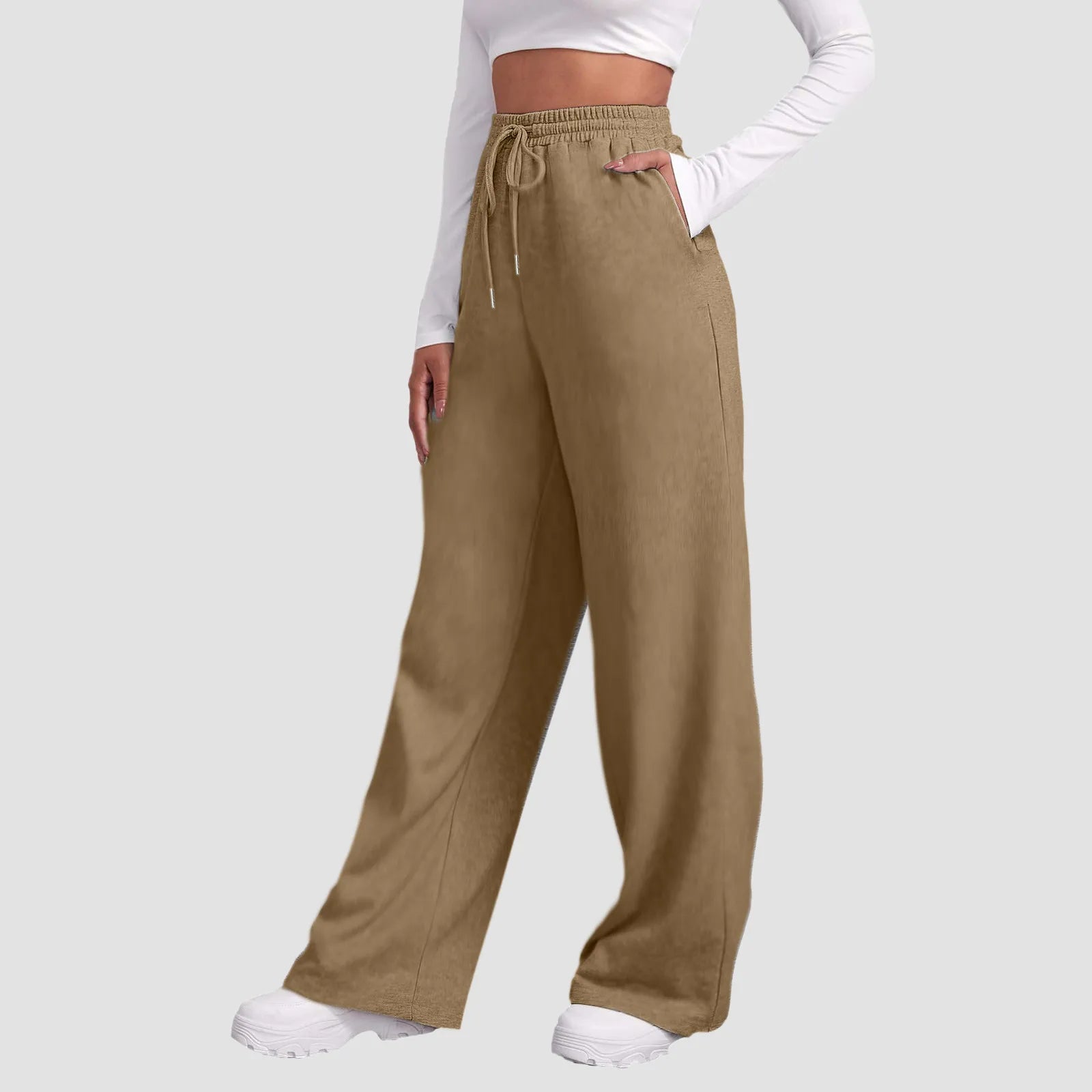 Wide Leg Pants For Women’S Fleece Lined Sweatpants Straight Pants Bottom All-Math Plain Fitness Joggers Travel Basic Pants Coffee-B