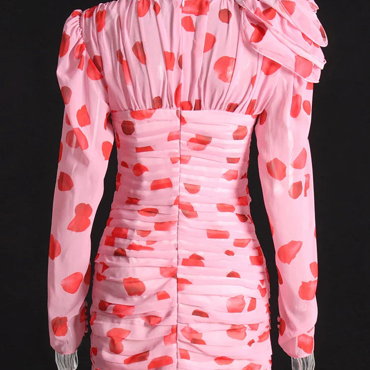 Cut Out Ruched Patchwork Floral Dress For Women V Neck Long Sleeve High Waist Print Mini Dresses Female Clothes New