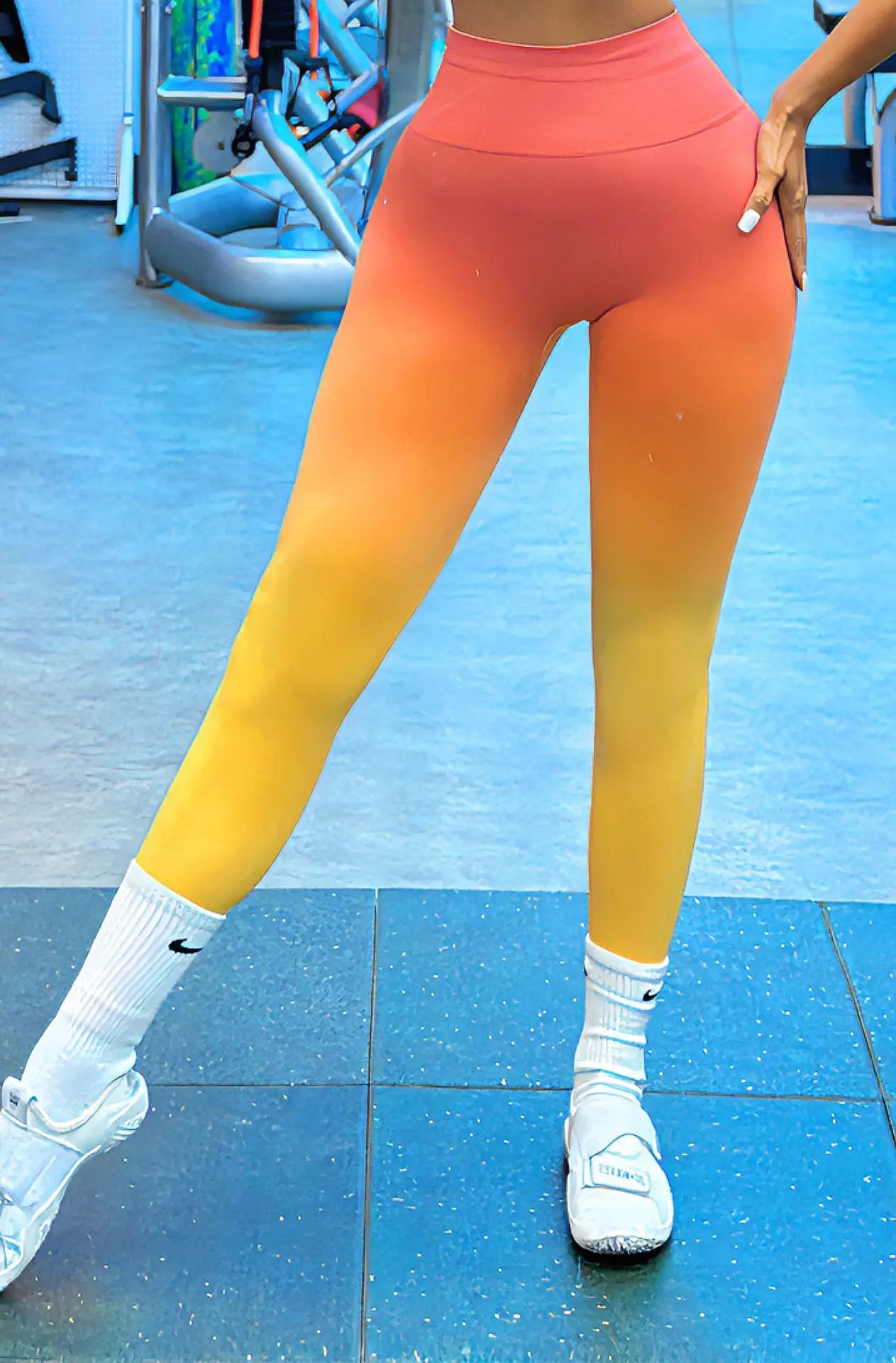 Sexy gradient sling tie-dye set beautiful back yoga bra suspenders high waist hip lift yoga pants set sport set women gym set Yellow pants