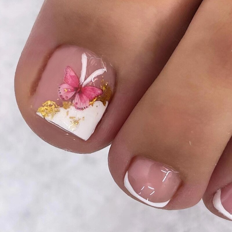 Press On Toenails 2024 Summer False Toenails For girls Cute Nail for Foot Artificial Nail tips Full Cover Nails feet False Nails T 38 1