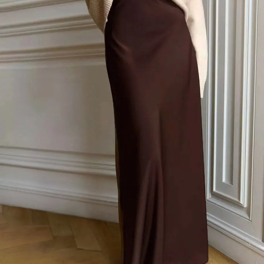 Bornladies Casual Satin Women'S Skirt Spring Summer Fashion Loose High Waist Maxi Skirts Elegant Simple Slik Fishtail Skirt
