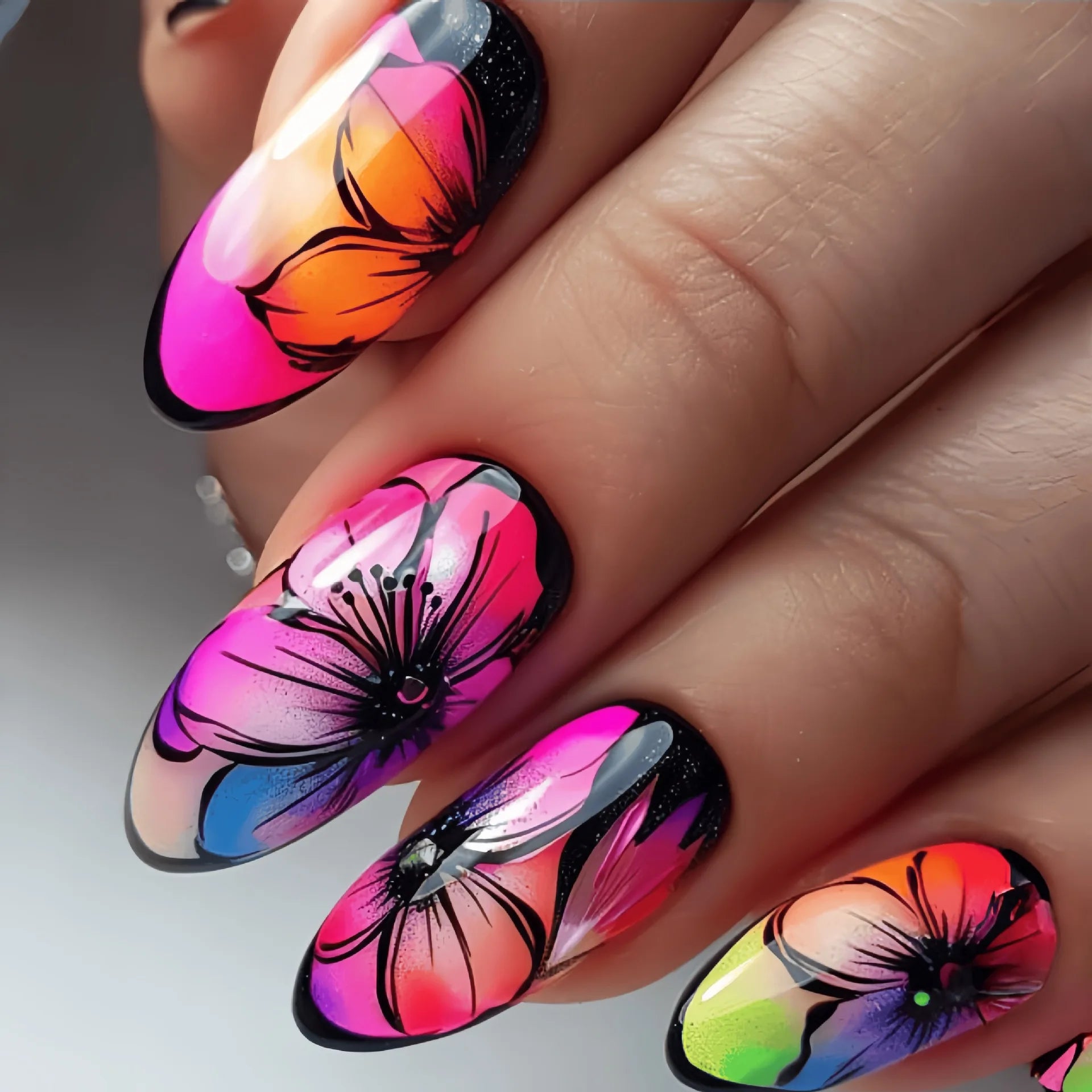 24pcs/set medium long fake nails for Spring summer season beautiful peach flowers butterfly design press on false nail art tips 1827