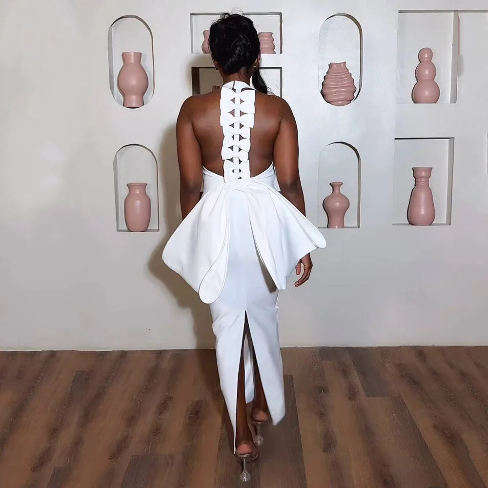 White Red Color Women Sexy Off the Shoulder Big Bow Bodycon Long Bandage Dress Celebrate Fashion Evening Party Cocktail Dress WHITE