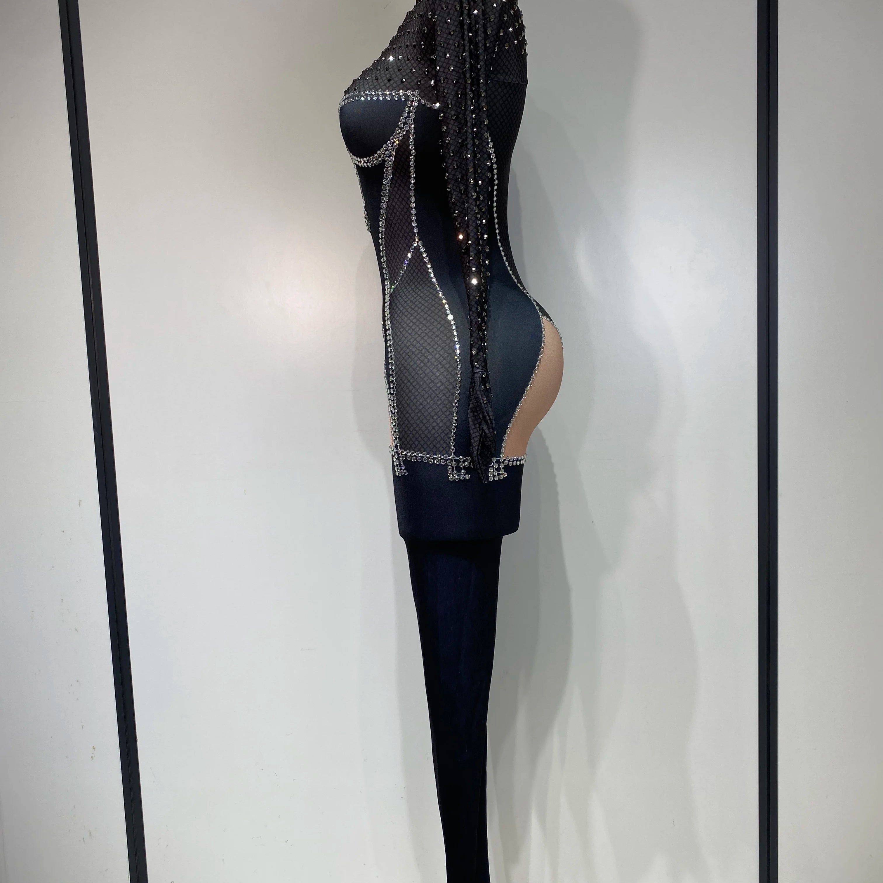 Sparkly Diamond Women Sexy Bodycon Jumpsuit Nightclub Bar Party Show Gogo Dancer Clothing Drag Queen Outfit Stage Costume